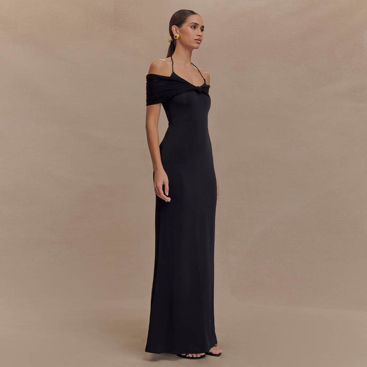 Damen Elegantes Maxi-Kleid mit schulterfreien Raffungen Echo Archiv