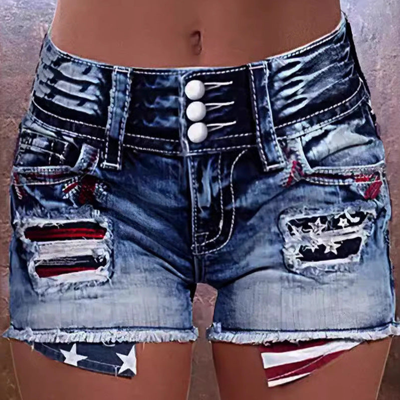 Damen Cargo-Shorts mit stylischen Rissdetails und patriotischen Applikationen Echo Archiv
