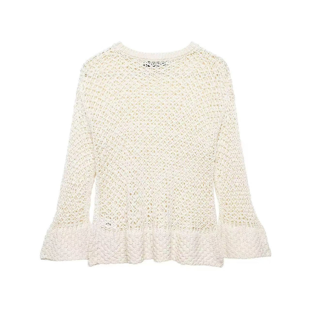 Damen Häkelpullover mit Volantärmeln und Ajourstruktur Echoarchiv
