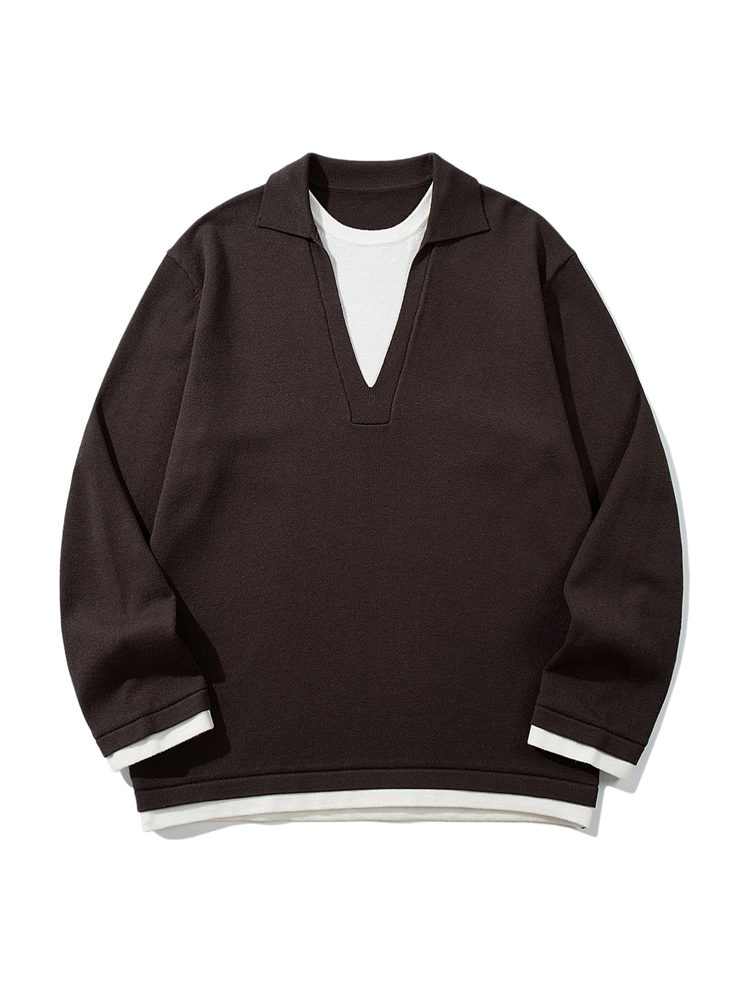 Unisex Lässiger Oversize Strickpullover mit tiefem V Einsatz und Hemd‑Layer Optik Echoarchiv