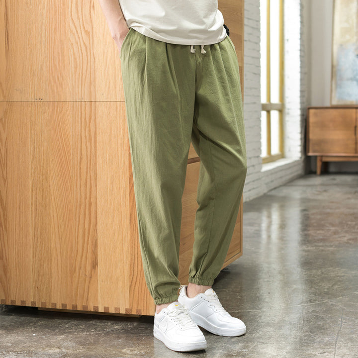 Herren Relaxed-Fit Leinenmix Jogginghose mit Bundfalten, Kordelzug und elastischen Beinabschlüssen Echo Archiv