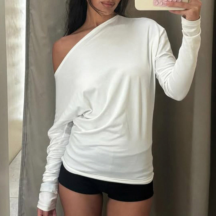 Damen nan asymmetrisches Off-Shoulder Longsleeve mit taillierter Silhouette und Daumenloch-Ärmeln Echo Archiv