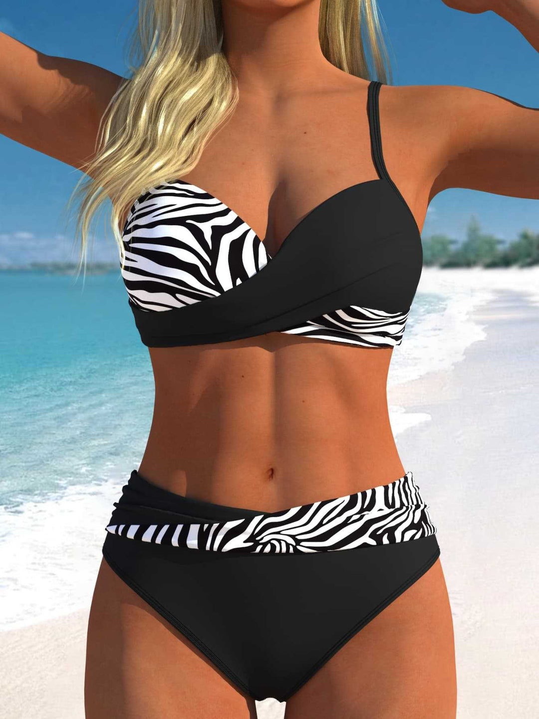 Damen Sportliches Bikini-Set mit Wickeldesign und hohem Bund Echo Archiv