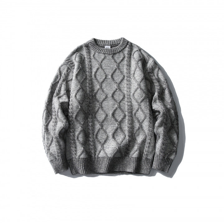 Unisex Oversize-Strickpullover mit Zopfmuster‑Jacquard, Rundhalsausschnitt und gerippten Bündchen Echo Archiv