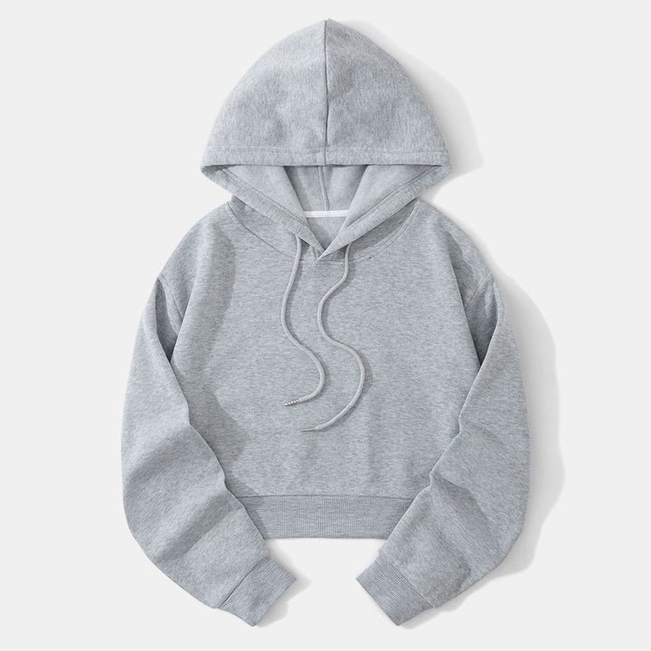 Damen nan cropped Kapuzenpullover mit weichem Fleece‑Innenfutter und elastischem Rippbund Echo Archiv