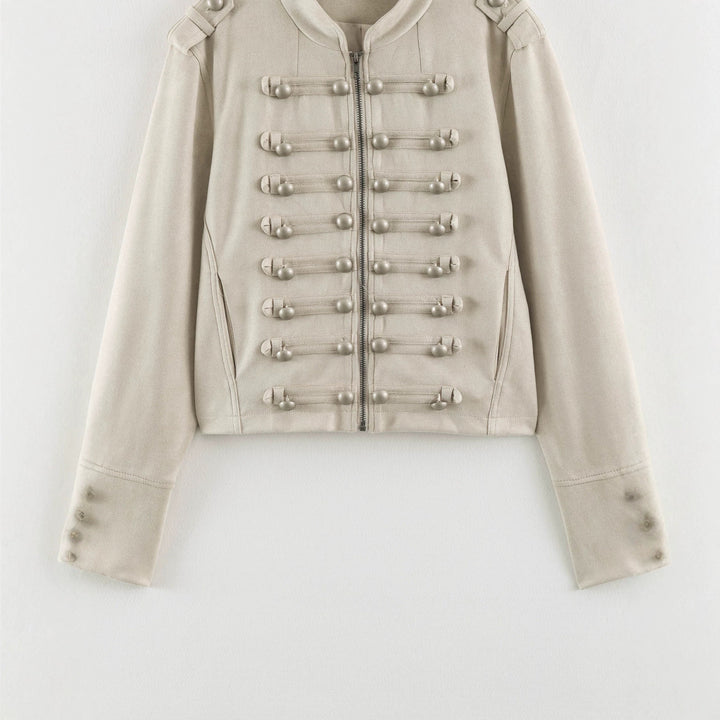 Damen Kurze Military-Jacke mit Zierknopfleiste und Stehkragen Echoarchiv