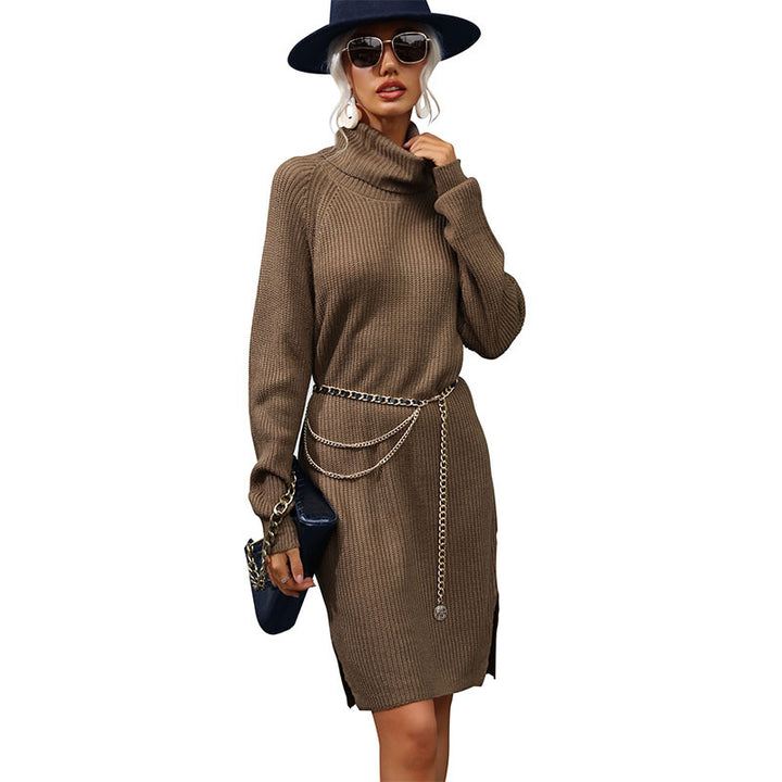 Damen Strick‑Midikleid mit Rollkragen, geripptem Feinstrick und Seitenschlitz Echoarchiv