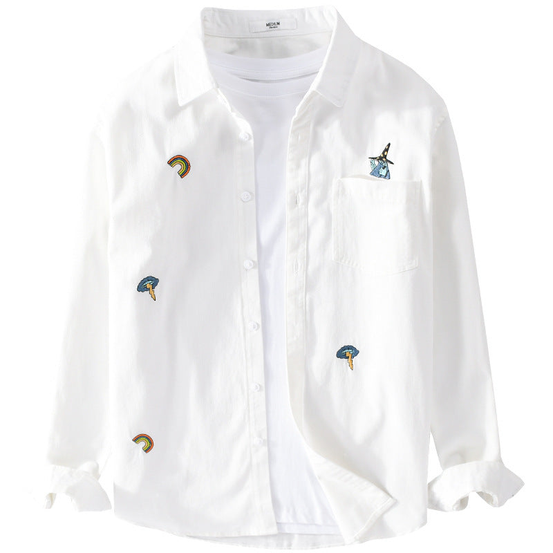 Herren Besticktes Leichtes Baumwoll-Overshirt mit Brusttasche und dezenten Patch-Stickereien Echoarchiv