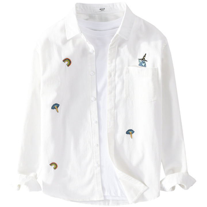 Herren Besticktes Leichtes Baumwoll-Overshirt mit Brusttasche und dezenten Patch-Stickereien Echoarchiv