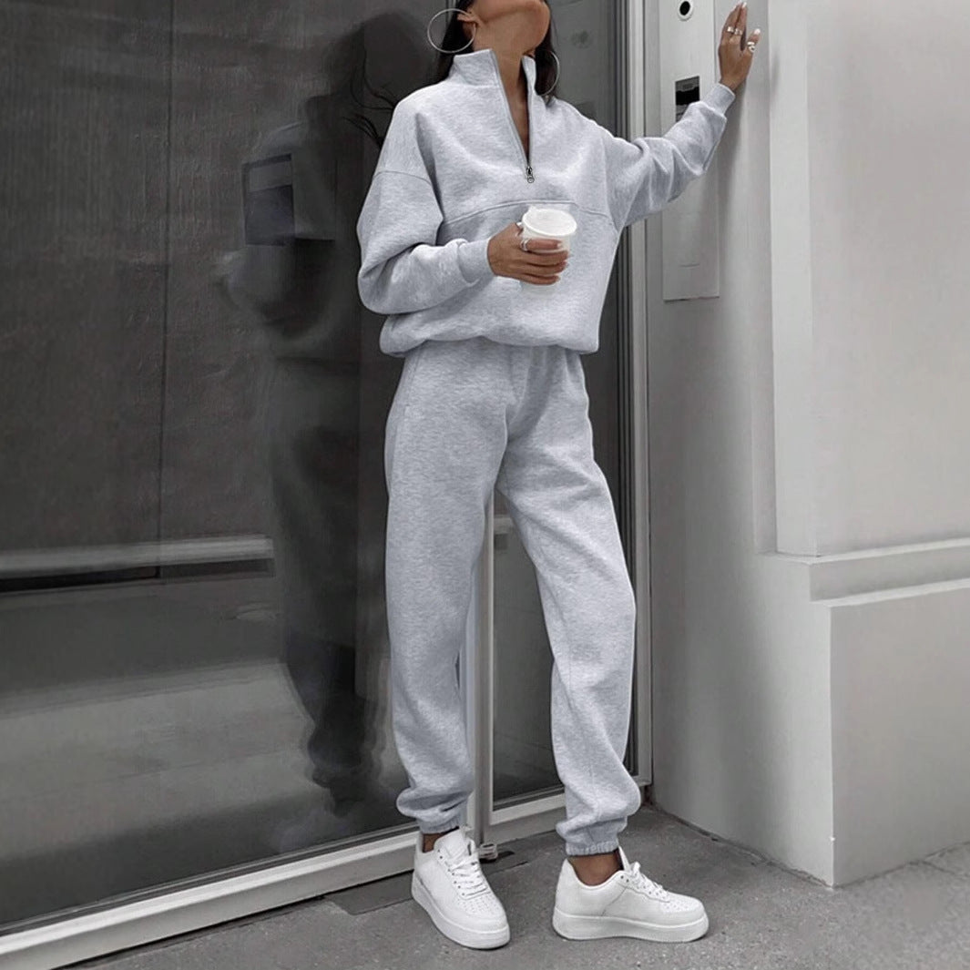 Damen weiches Lounge-Set mit weitem Sweatpullover und taillenhoher Jogginghose – Avérine