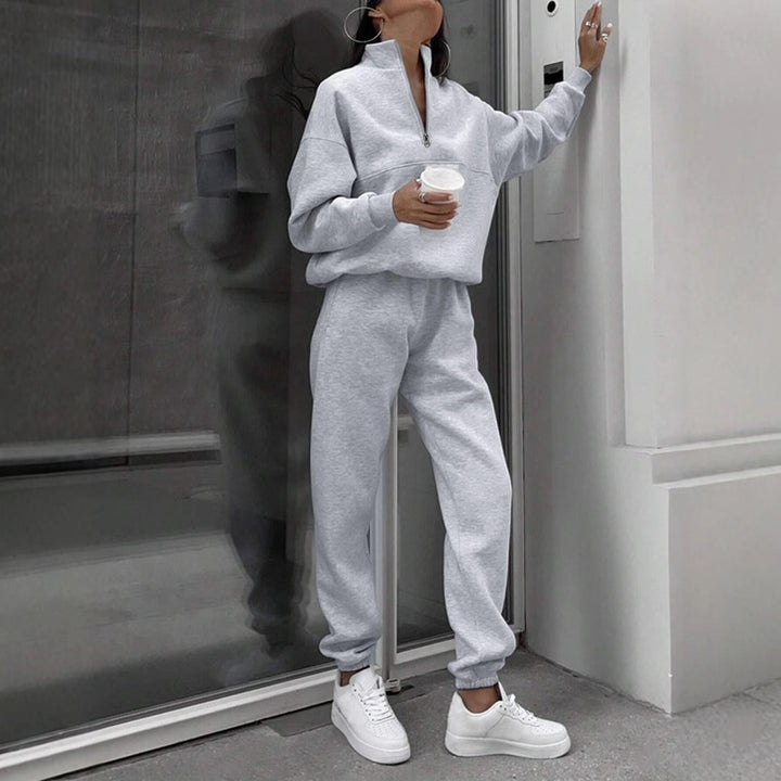 Damen weiches Lounge-Set mit weitem Sweatpullover und taillenhoher Jogginghose – Avérine
