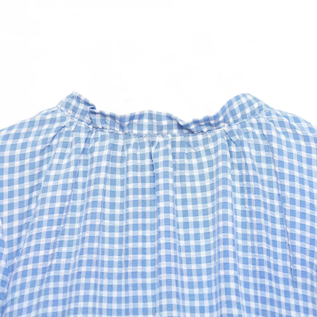 Damen Cropped-Bindeshirt mit Vichy-Karo, Rüschensaum und Ballonärmeln Echoarchiv