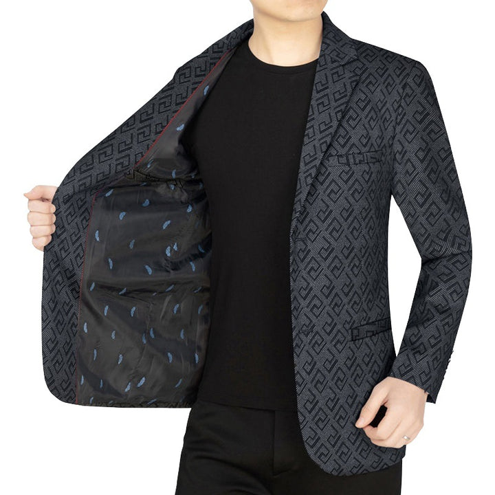 Herren Jacquard-Sakko mit geometrischer Struktur und teilgefüttertem Innenfutter – Tianoro