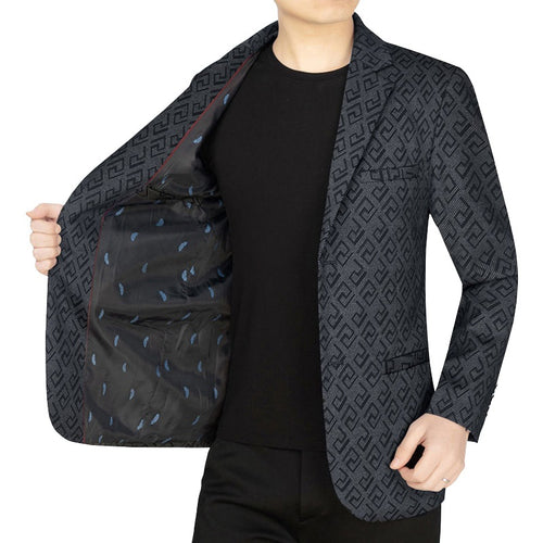 Herren Jacquard-Sakko mit geometrischer Struktur und teilgefüttertem Innenfutter – Tianoro