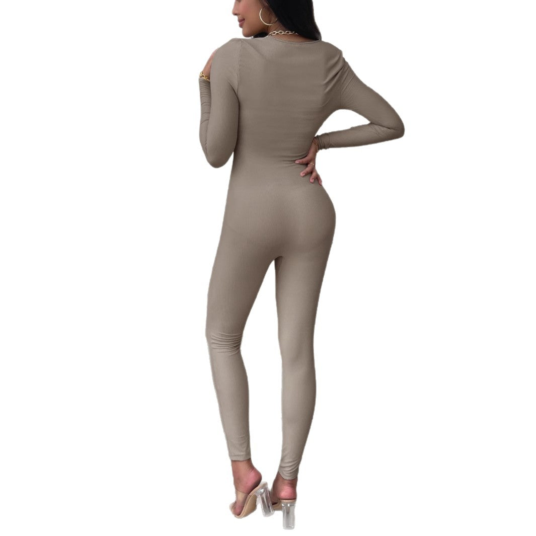 Damen nan figurbetonter Ripp‑Jumpsuit mit quadratischem Ausschnitt, Longsleeves und Sculpting‑Passform Echo Archiv