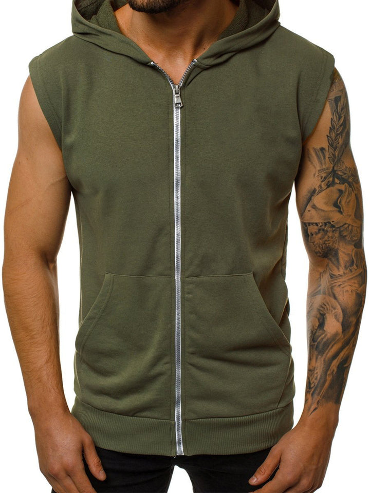 Herren ärmelloser Kapuzenpullover mit durchgehendem Reißverschluss und praktischen Taschen Echoarchiv