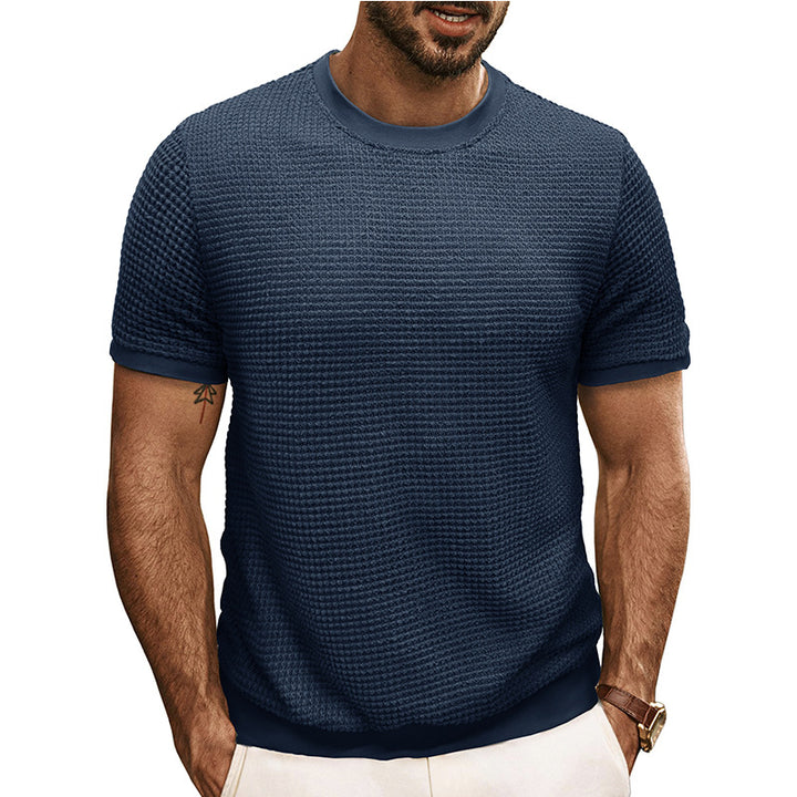 Herren Strukturiertes Kurzarm-T-Shirt aus atmungsaktivem Baumwollmix mit Rundhalsausschnitt Echoarchiv
