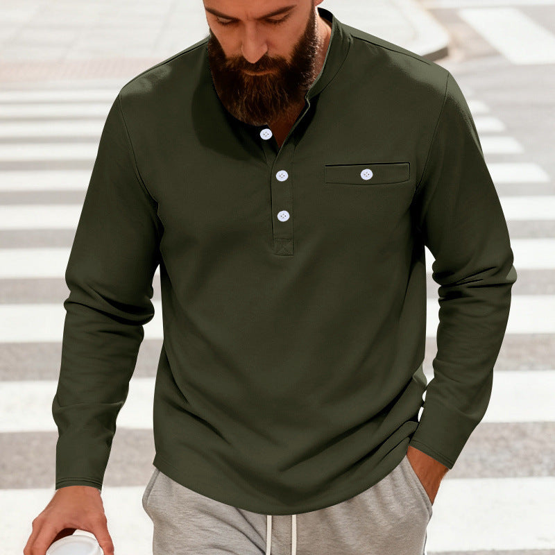 Herren nan lässiges Langarm-Henleyshirt aus Baumwollmischung mit Brusttasche Echo Archiv