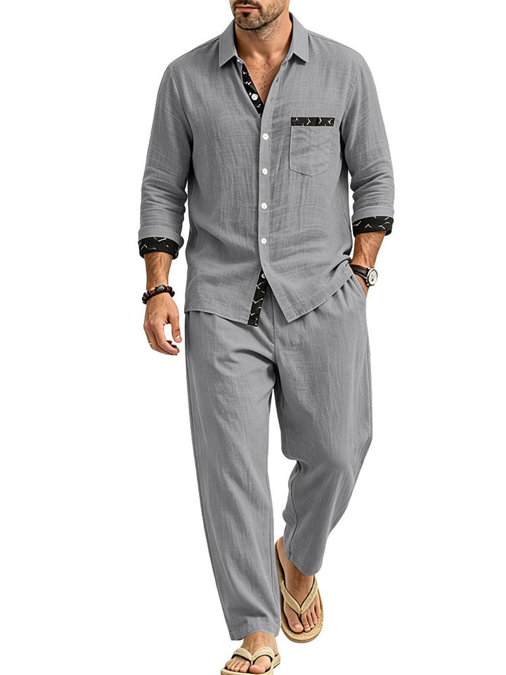 Herren Leichtes Leinenoptik Freizeit-Set mit Hemd und Relax-Hose Echoarchiv