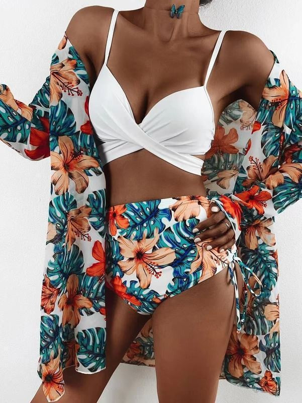 Damen Badeset mit transparenter Manteljacke und floralem Muster Echo Archiv