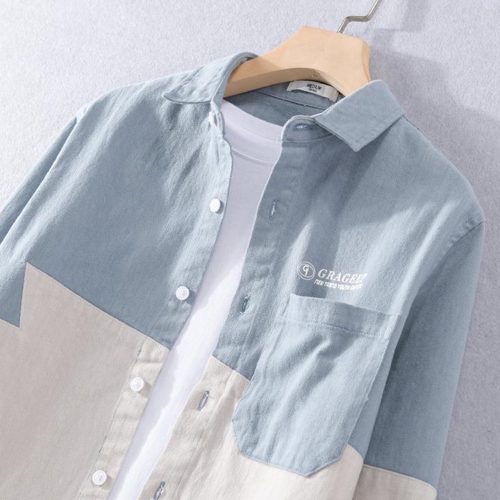 Herren Farbblock-Overshirt aus Baumwollmix mit Brusttasche und Relaxed-Fit Echoarchiv