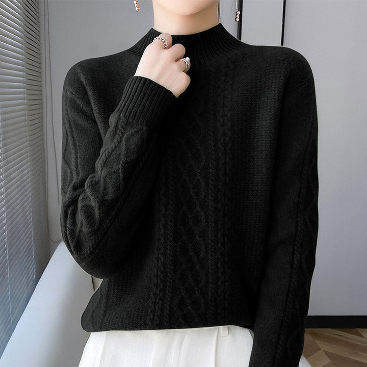 Damen Weicher Zopfstrick-Mockneck-Pullover mit leichtem Mohair-Effekt Echoarchiv