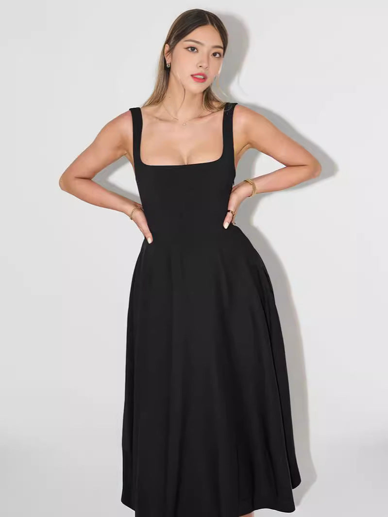 Damen A-Linien Maxikleid mit quadratischem Ausschnitt und fließendem Stoff Echoarchiv