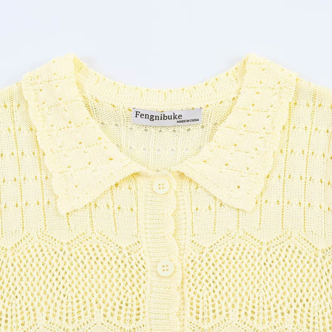 Damen luftige Strickjacke mit feinen Lochmustern und knöpfbarem Design Echo Archiv