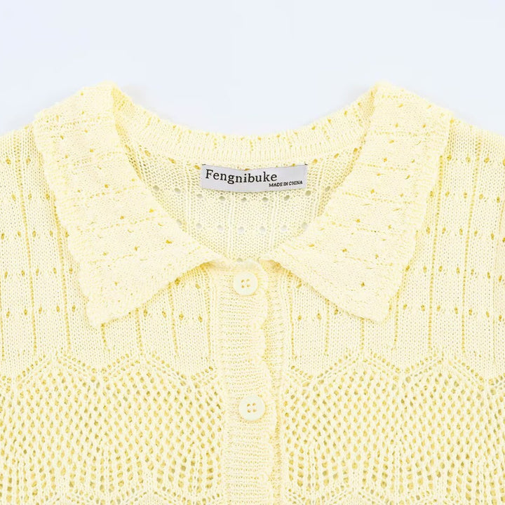 Damen luftige Strickjacke mit feinen Lochmustern und knöpfbarem Design Echo Archiv