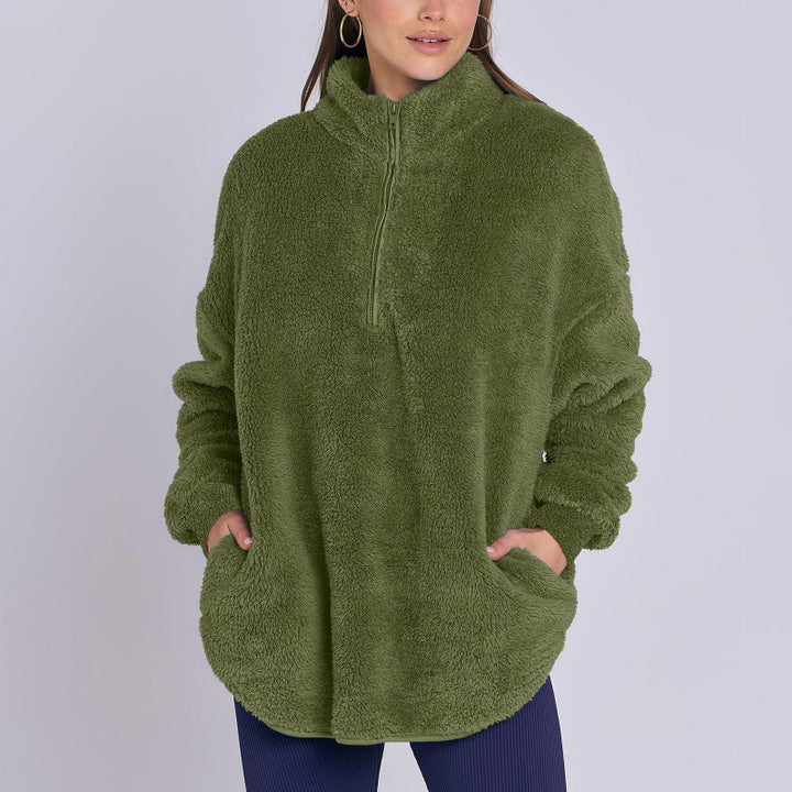 Damen Flauschiger Oversize-Sherpa-Pullover mit Halbzip und Kängurutaschen Echo Archiv