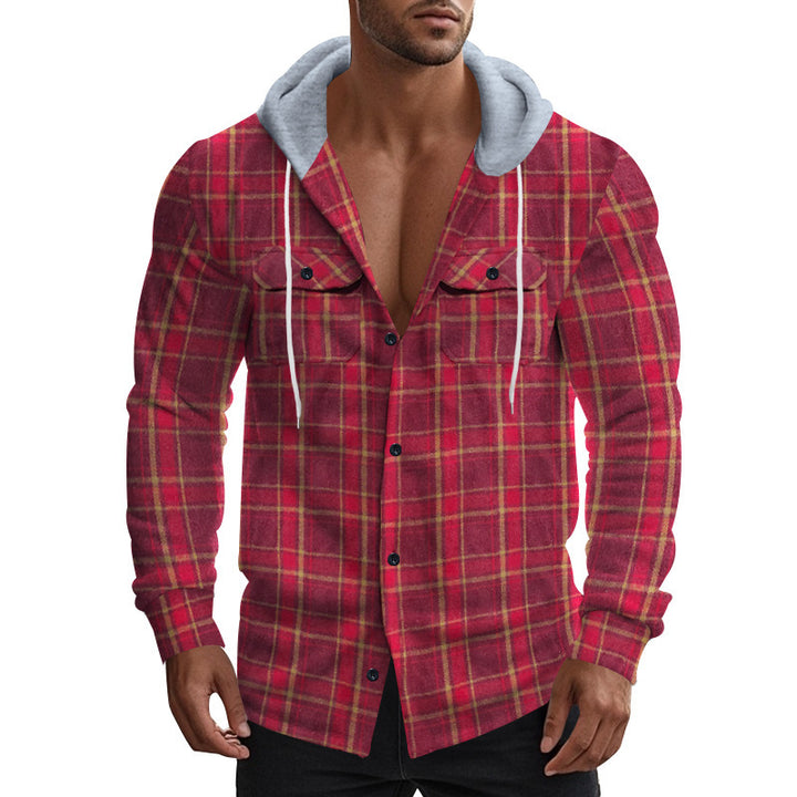 Herren Karierte Jacke mit Kapuze aus flauschigem Material Echoarchiv