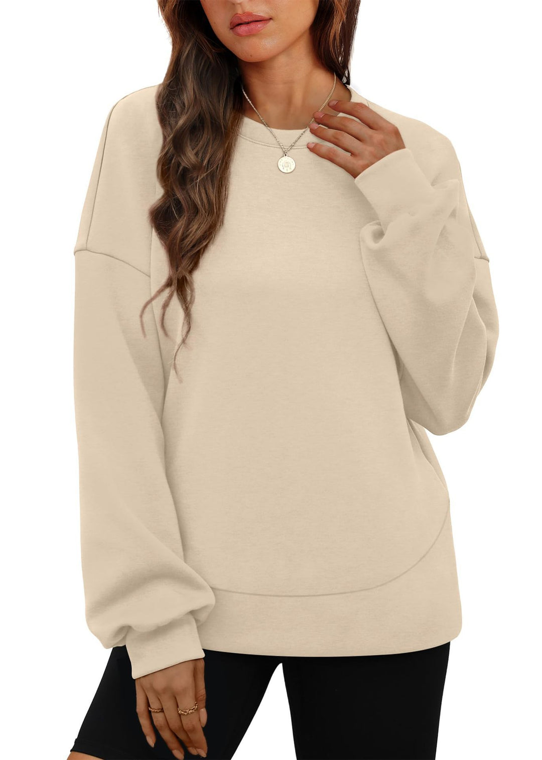Damen nan lässiges Oversize Rundhals-Sweatshirt mit überschnittener Schulter gerundetem Saum und weichem Innenfutter Echo Archiv