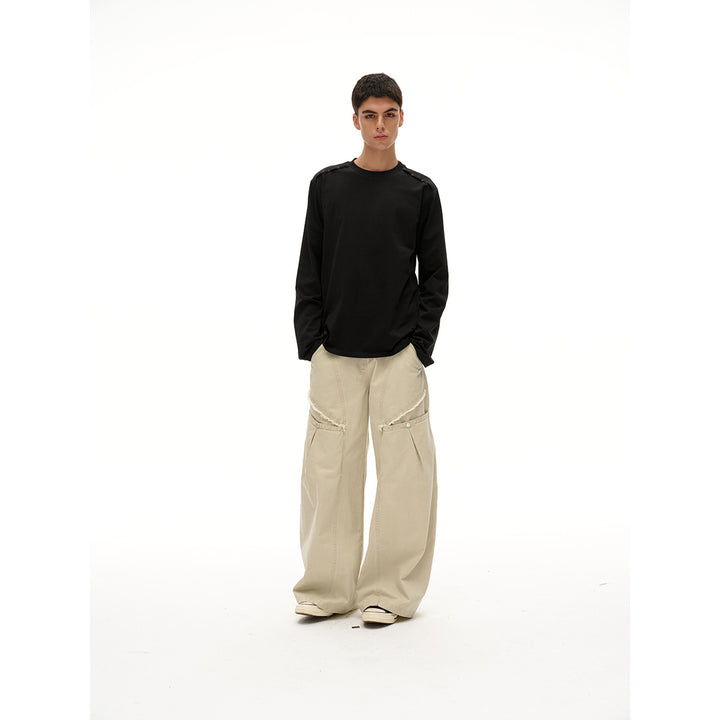 Unisex Langärmliges Oversize-T-Shirt mit Rundhals und dekorativem Schulterdetail Echoarchiv