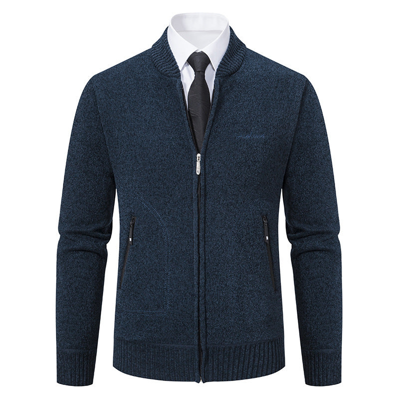 Herren nan leichter Business-Strickcardigan mit verdecktem Frontreißverschluss, Reißverschlusstaschen und geripptem Bund Echo Archiv