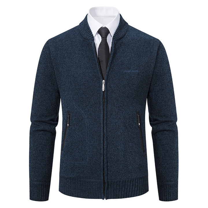 Herren nan leichter Business-Strickcardigan mit verdecktem Frontreißverschluss, Reißverschlusstaschen und geripptem Bund Echo Archiv
