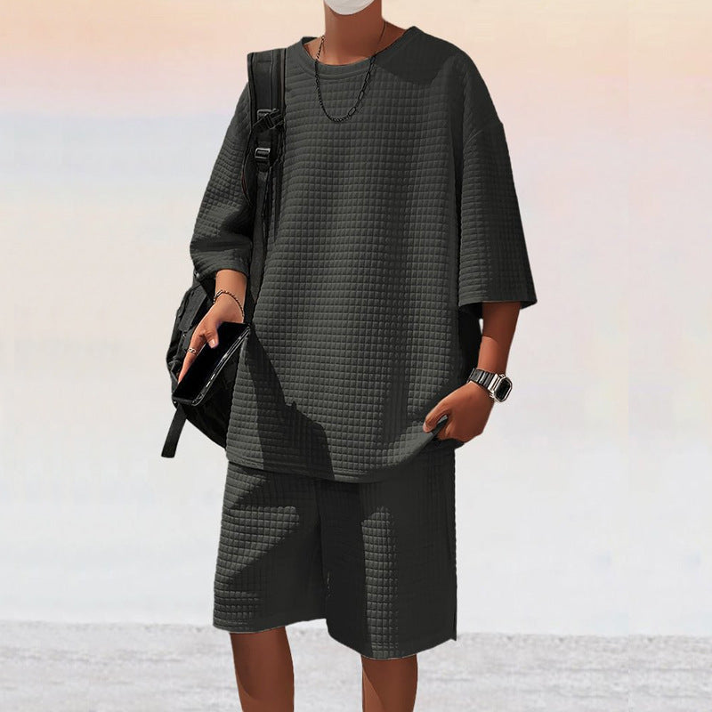 Herren lässiges Kurzarm-Oberteil und Bermuda-Shorts Set Echoarchiv