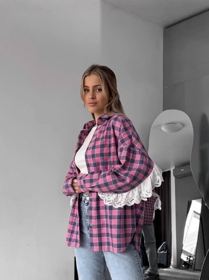 Damen Oversized Karierte Flanell-Hemdjacke mit lockerer Passform Echoarchiv