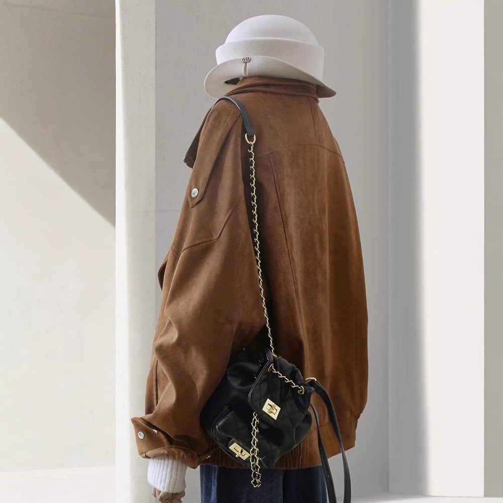 Damen Modische Wildlederjacke mit asymmetrischem Schnitt Echoarchiv