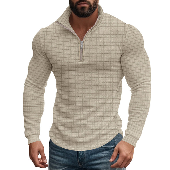 Herren Fleece-Pullover mit hochschließendem Kragen und Strukturmuster Echoarchiv