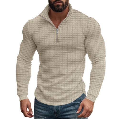 Herren Fleece-Pullover mit hochschließendem Kragen und Strukturmuster Echoarchiv