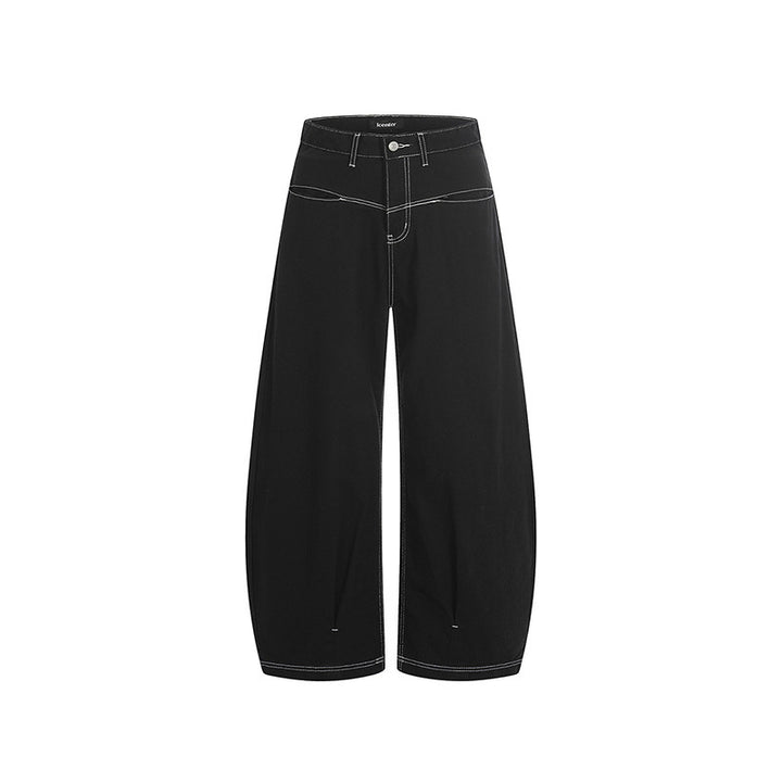 Damen Weite Cropped Ballon-Jeans mit hohem Bund und sichtbaren Kontrastnähten Echo Archiv