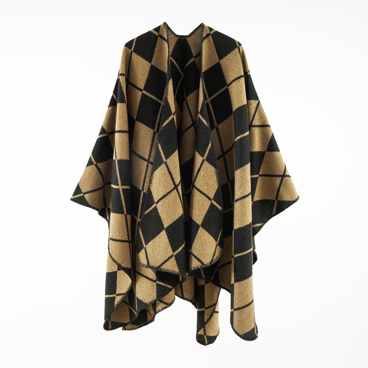 Damen Oversize-Cape im Plaid‑Deckenstil aus Wollmix mit offenem Fall Echo Archiv