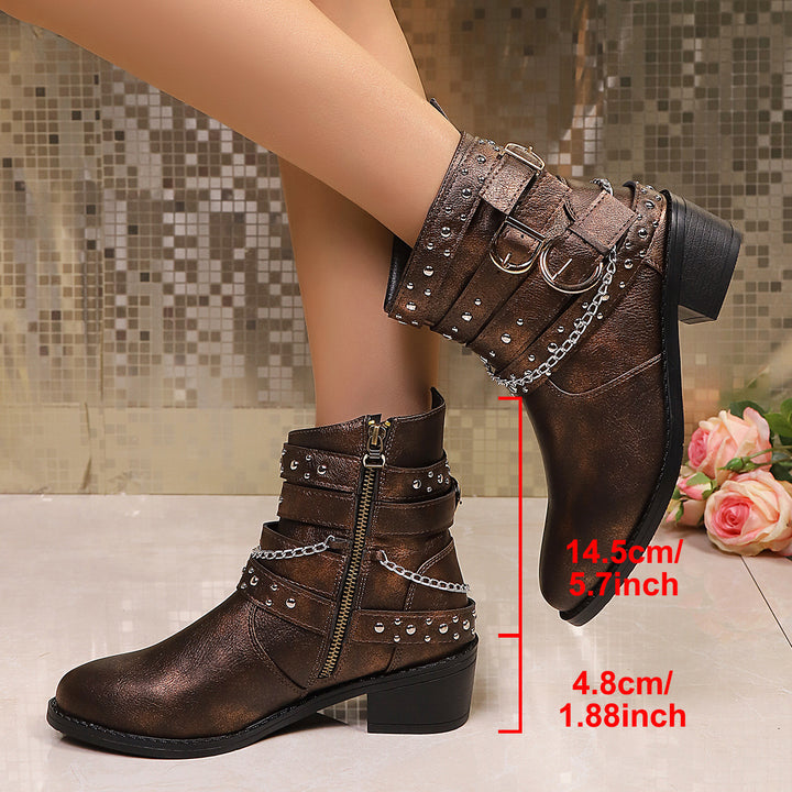 Damen Nietenbesetzte Stiefelette mit Ketten‑ und Schnallen‑Details – Varelle