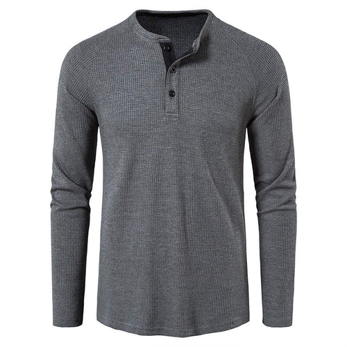 Herren Langarm-Henley-Shirt mit strukturierter Oberfläche Echoarchiv