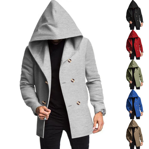 Herren eleganter Doppelreiher-Mantel mit Kapuze Echoarchiv