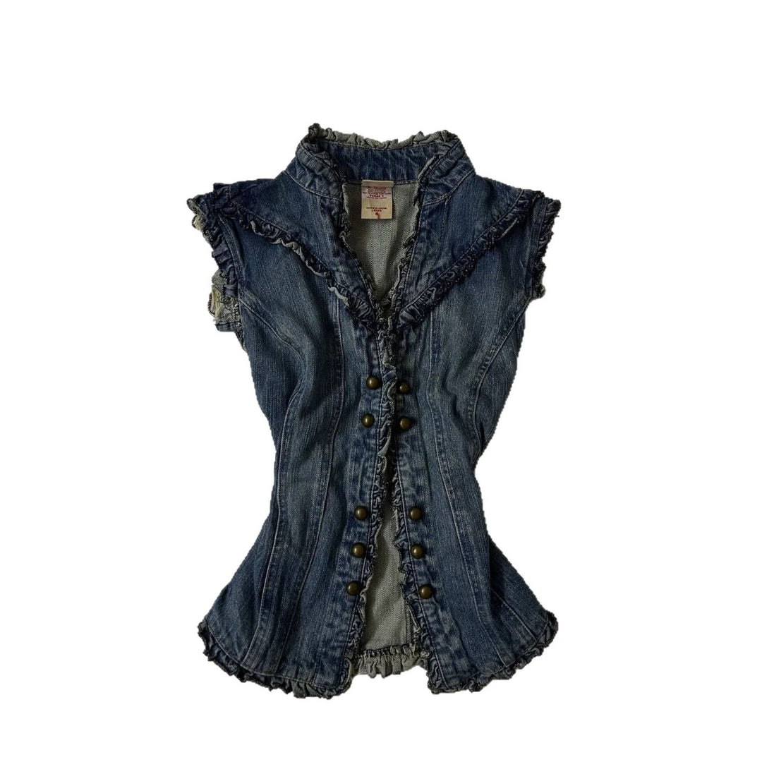 Damen Denim-Weste mit verspieltem Rüschendesign Echo Archiv