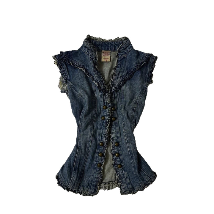 Damen Denim-Weste mit verspieltem Rüschendesign Echo Archiv