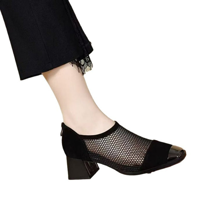 Damen Elegante Netz Pumps mit Blockabsatz Echo Archiv