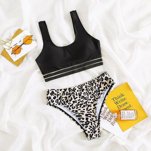 Damen Sport-Bikini-Set mit rückenfreiem Oberteil und hohem Bund Echo Archiv