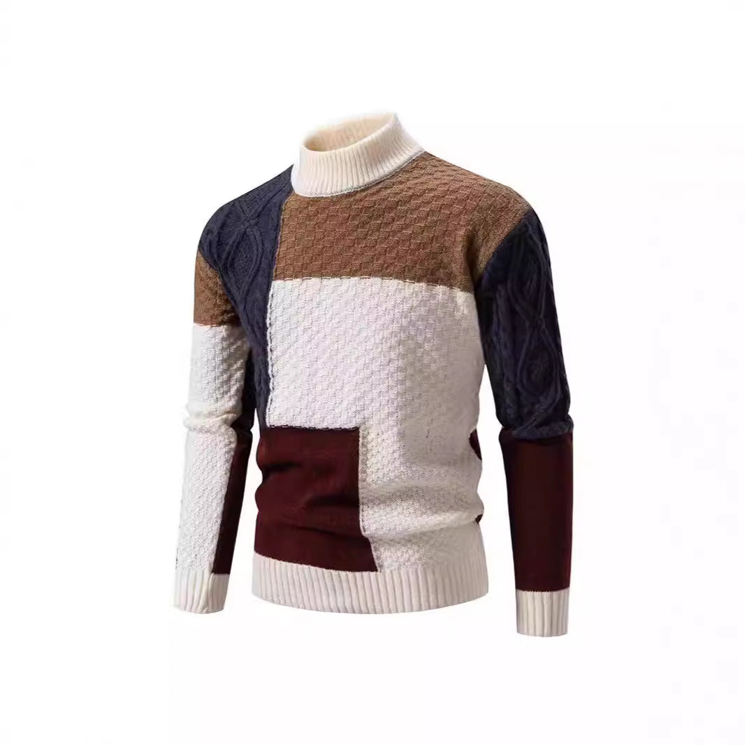 Herren modischer Strickpullover mit kreativem Farbblockdesign und hohem Kragen Echoarchiv